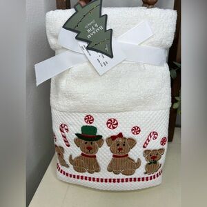 Brand New-Balsam & Fir Puppy Dogs Holiday Towels-Set 2
